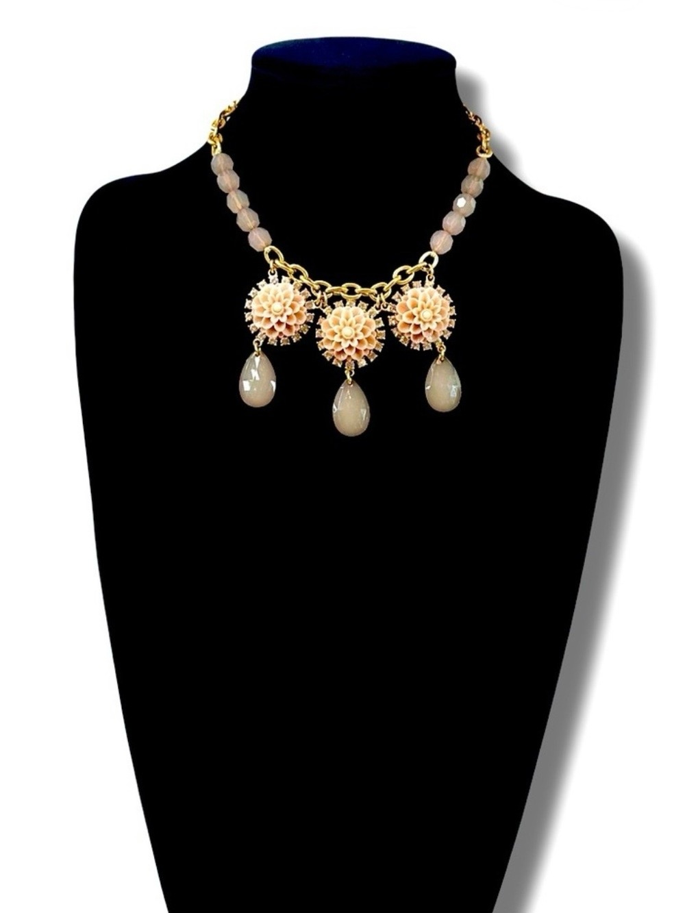 LIA SOPHIA Feminine Glam Floral Soft Pink & Tan Statement Collar Necklace | NWT